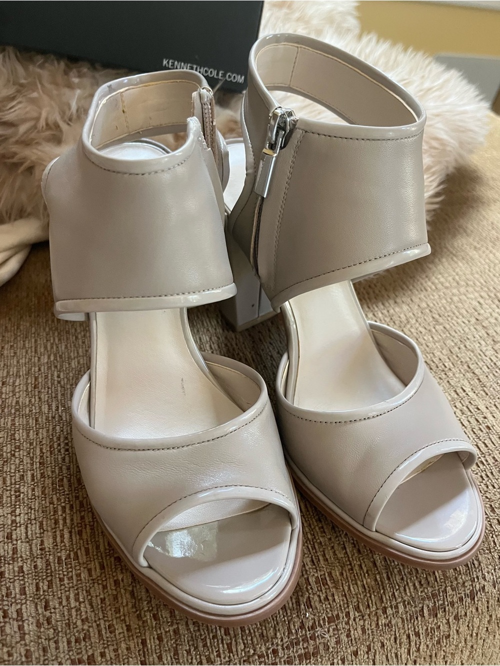 Kenneth Cole Neutral Beige Open-Toe Block Heel Sandals